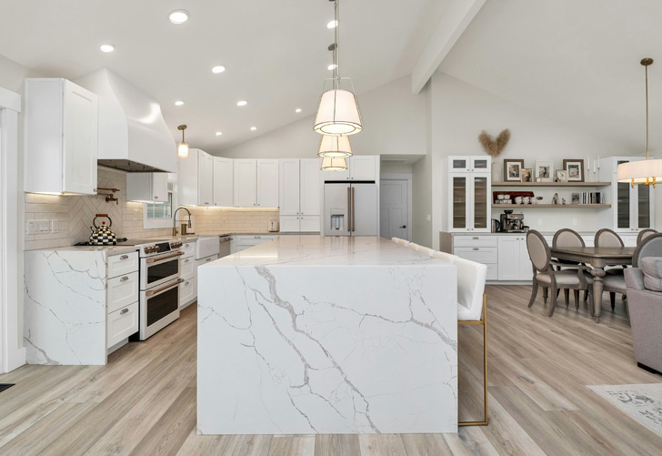 Kitchen island with quartzite countertops for a Sacramento remodel